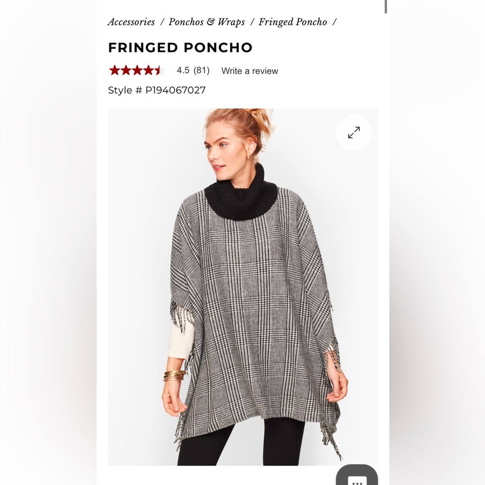 Talbots Houndstooth Fringed Poncho